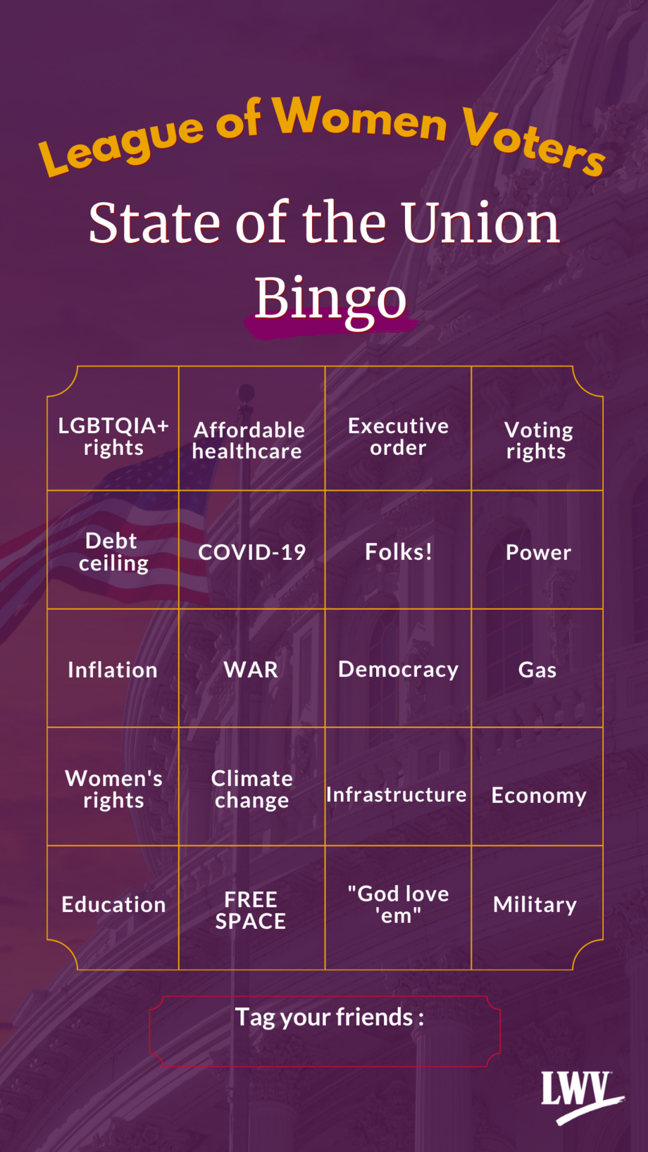 State of the Union Bingo! 2023 Edition League of Women Voters